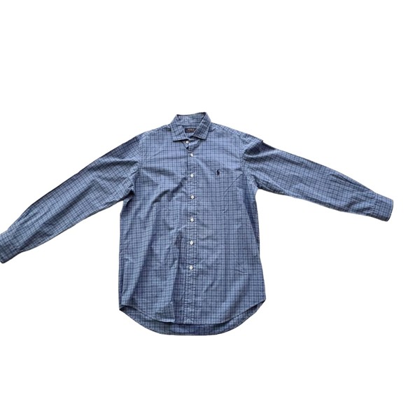 Polo Ralph Lauren Blue Small Plaid Long Sleeve Button Front Men's Shirt Sz M - Picture 2 of 13